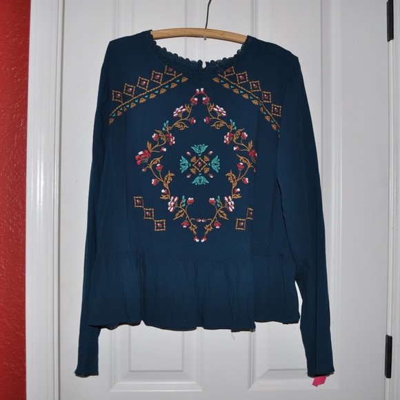 'FINAL'  NEW Teal Embroidered Peplum Blouse Top D1 - Picture 4 of 8